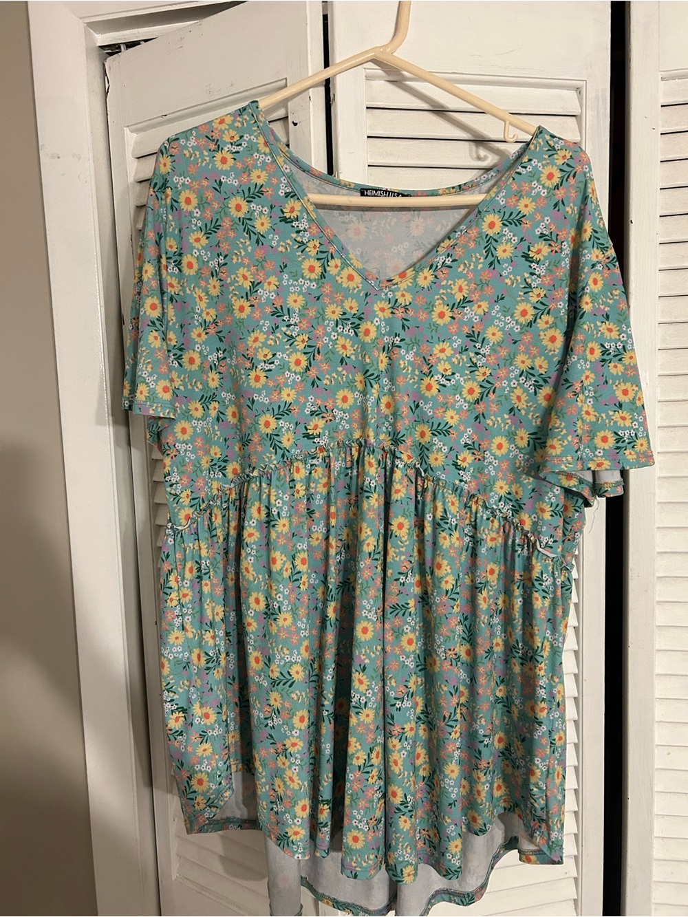 Hem & Thread Teal Floral V-Neck Babydoll Top